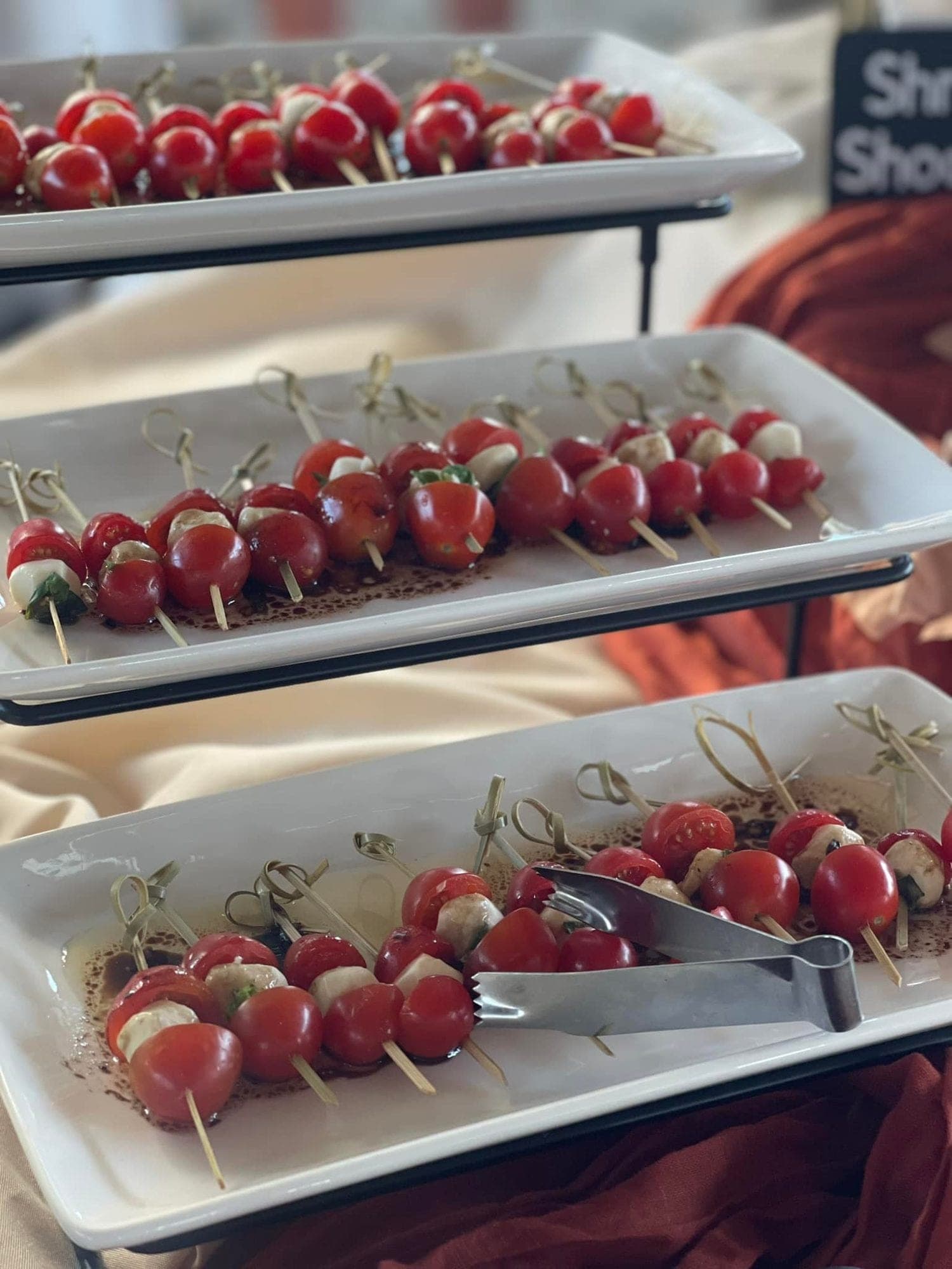 Caprese skewers plated by the dozen