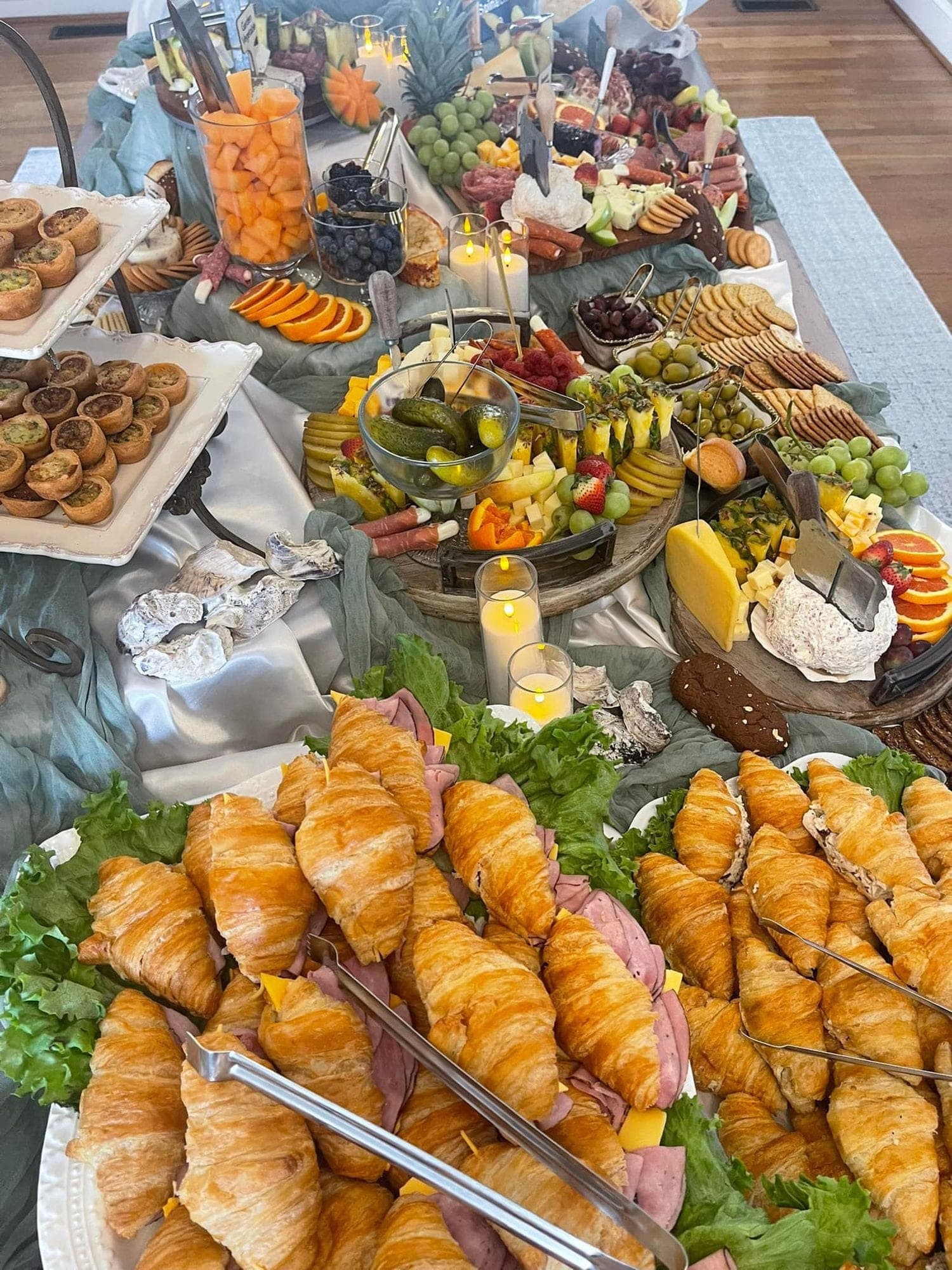 Croissant sandwiches stacked for a luncheon